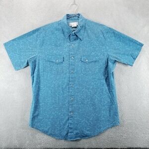 Wrangler Shirt Mens L Blue Wrancher Paisley Pearl Snap Button Up Cowboy Western